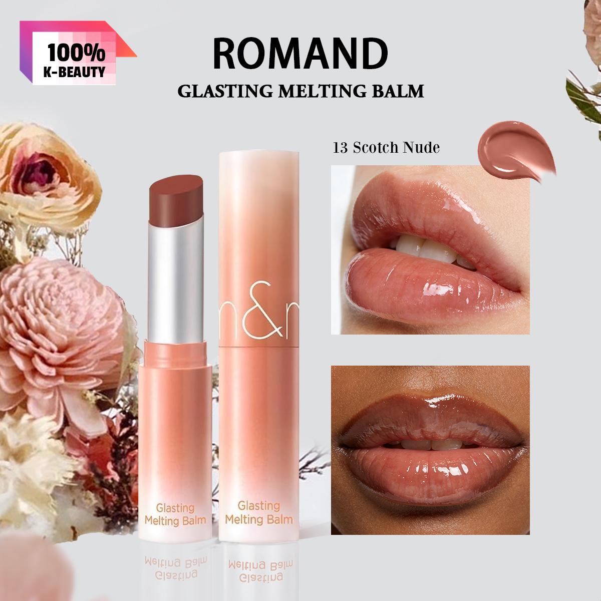 rom&nd GLASTING MELTING BALM 01-04/13, Lippenkontur definieren, Feuchtigkeitsspendende Lippenpflege, Mehrfarbiger täglicher Glam, Koreanische Kosmetik, Koreanisches Make-up 13 SCOTCH NUDE brown
