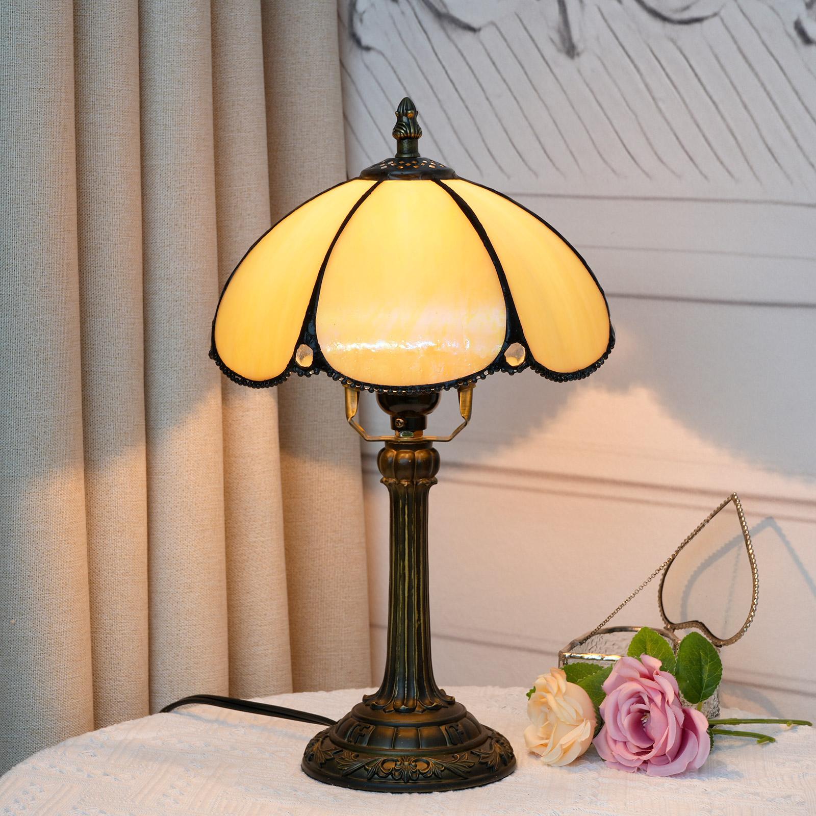

8 inch Modern Stained Glass Bedside Table Lamp Beige Lampshade Desk Reading Night Light for Living Room Home Bedroom Office жёлтый