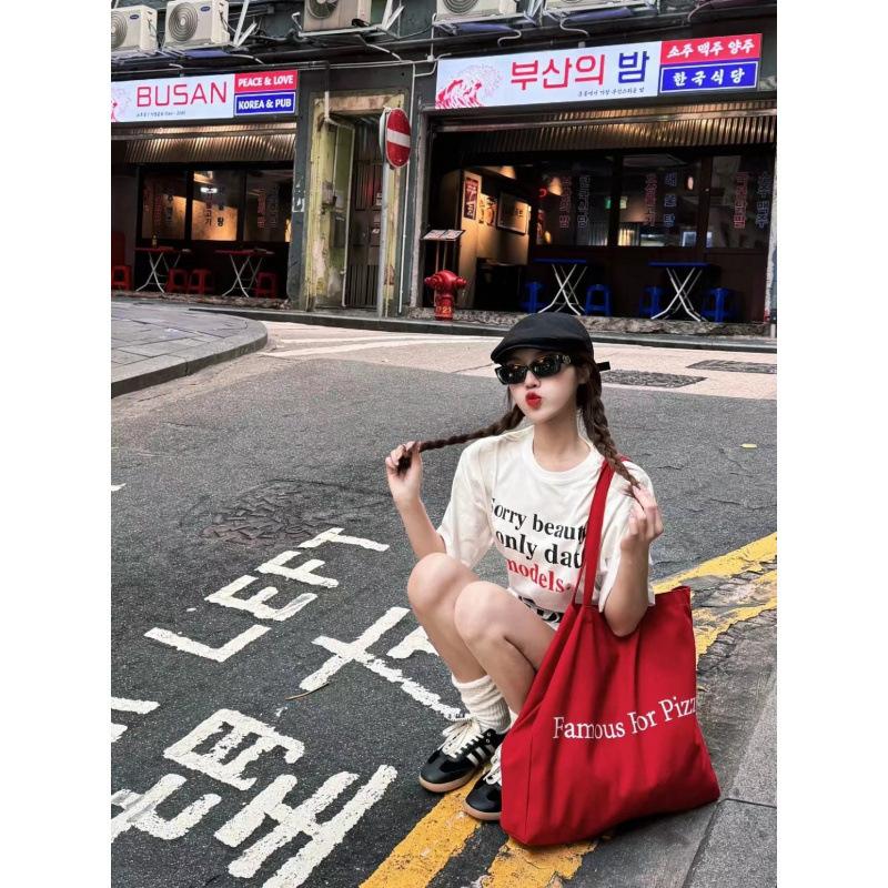 

Холщовая сумка большой вместимости, портативная наплечная сумка, сумка для покупок для поездок на работу красный