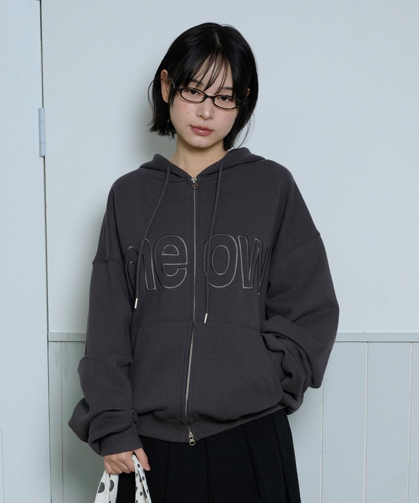 Itzavibe Meow Cat Ear Hoodie Zip Up - Charcoal