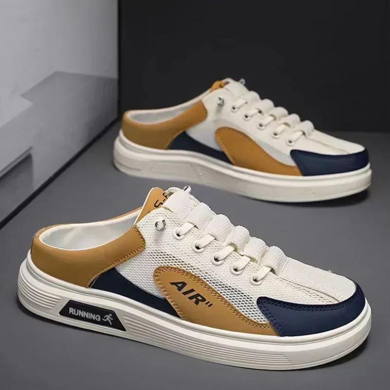 Slip-on Men Casual Fisherman Shoe Mesh Men Half Slipper Breathable Platform Sneakers Comfortable Outdoor Slippers Zapatos Hombre