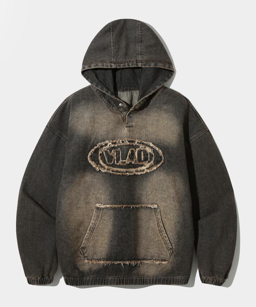 Vlad Denim Applique Hoodie_Dust Black