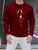 2026 Red Men's Hoodie with Galloping Horse Print, Autumn Winter Round Neck, Plus Velvet Lining, Long Sleeve