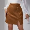 Women's Autumn Winter Solid Color Suede Skirt High Waist Metal Buckle Hip Skirt