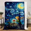 A swirling starry night sky with a rose under a glass dome on a planet. for all seasons blanket lunch break throw gift