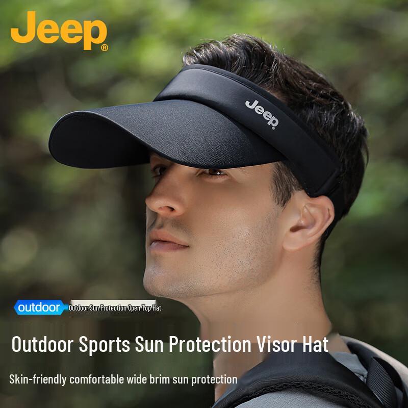 JEEP Men s Wide Brim UV Protection Cycling Sun Visor One Size чёрный