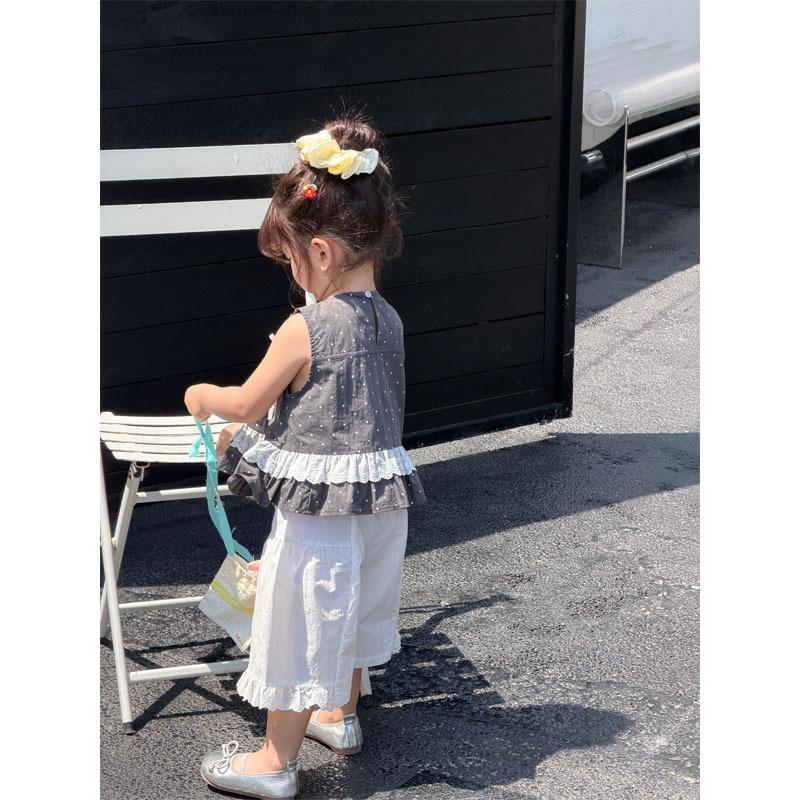 Girls' Korean Style Two-Piece Summer Set: Wide-Leg Pants & Loose Doll Shirt in Princess Style.