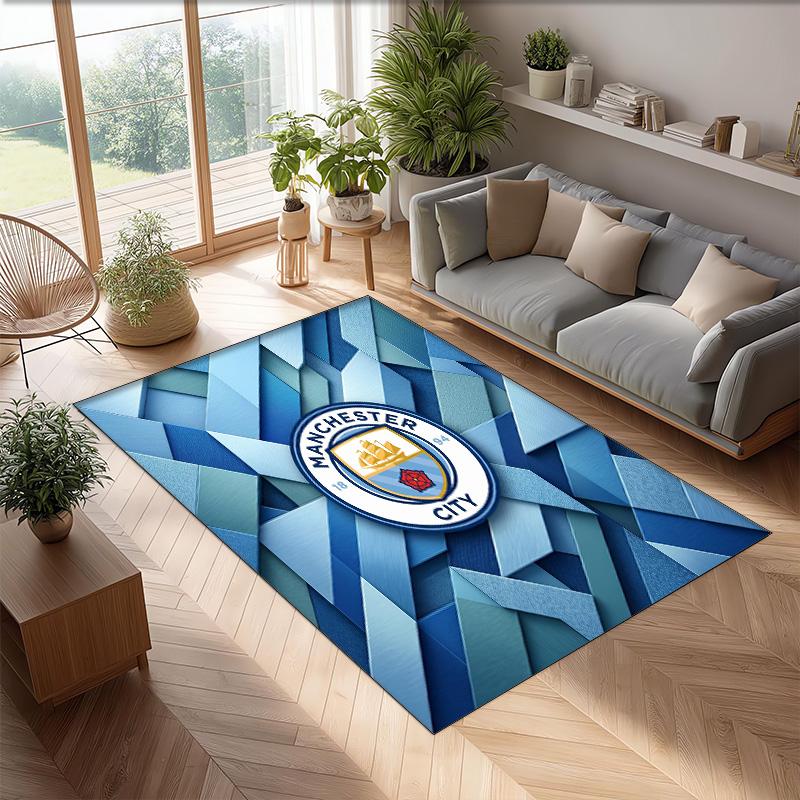 Manchester City Printed Flannel Area Rug Non Slip Soft Polyester Floor Carpet Indoor Decor Mat for Bedroom Living Room Sofa