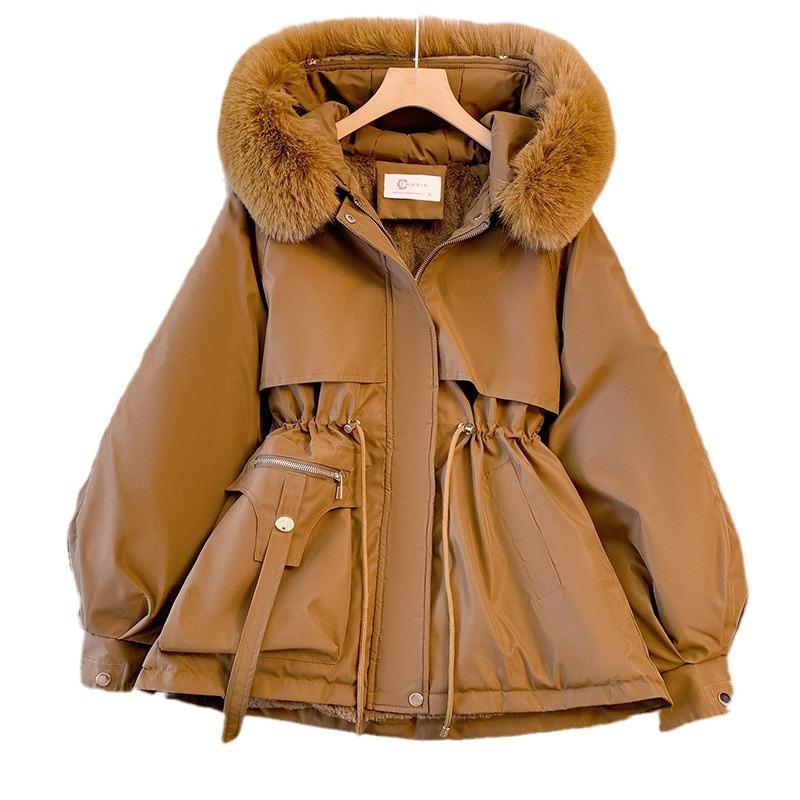 Female, Winter 2025 New Style, Slimming, Down Cotton Jacket, Fashionable and Versatile, with Added Velvet and Thick Fur Integrated Jacket