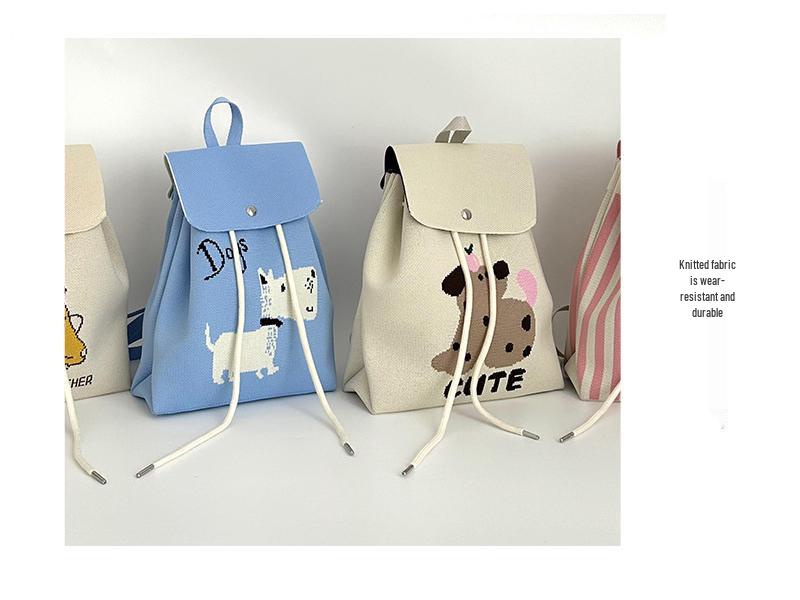 Women's Korean-Style Cartoon Animal Knitted Backpack - Versatile, Large Capacity, Portable Bucket Bag