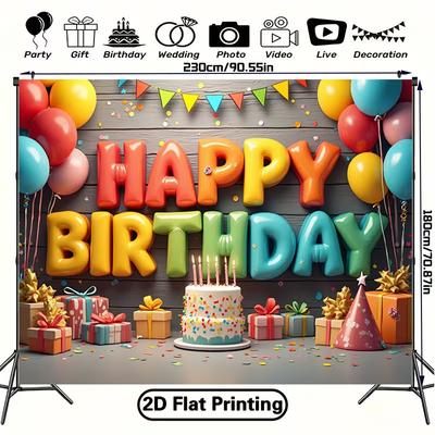 2D Rainbow Confetti Happy Birthday Backdrop Banner for Children Party Supplies