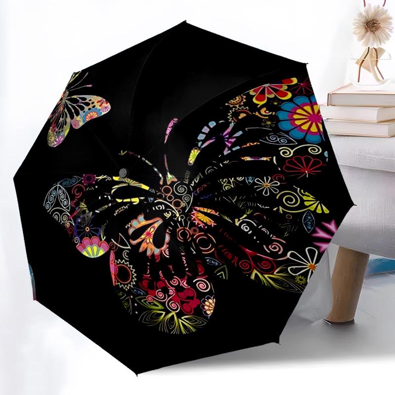 

1pc Butterfly Print Automatic Folding Umbrella Durable Iron Frame,All Seasons Home Travel Outdoor Multifunctional Umbrella yy251115096