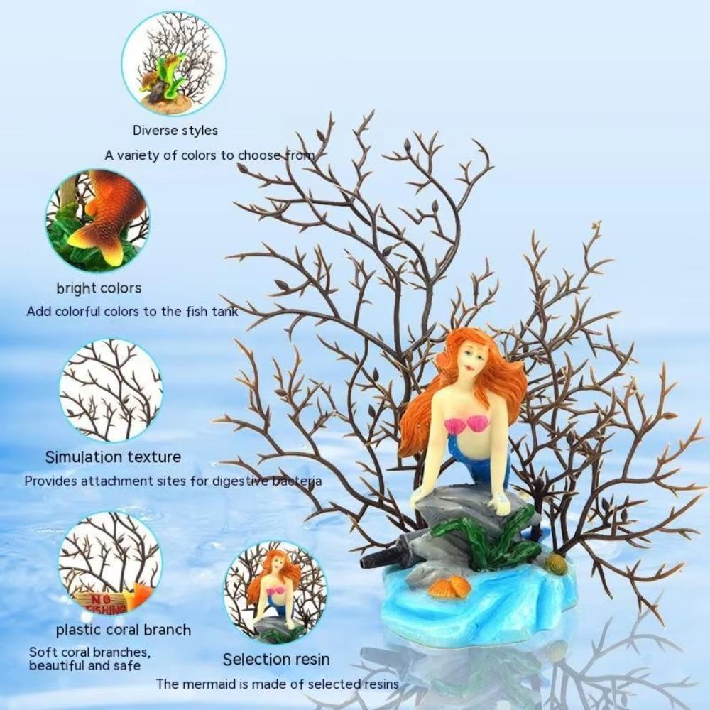 Colorful Mermaid Coral Branch Ornament Resin Craft Sea Tree Ornament  Fish Tank Supplies