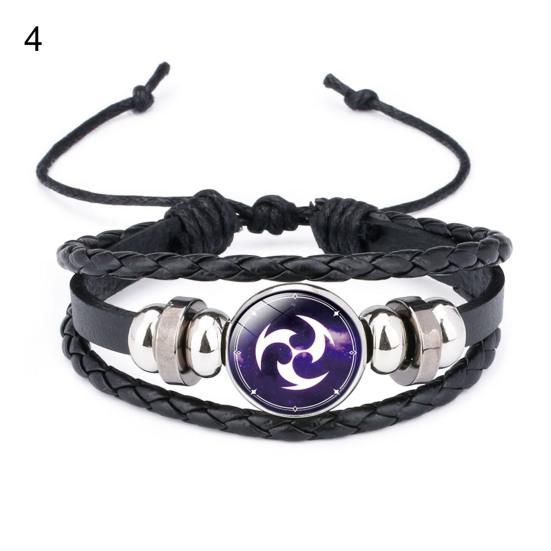 

Плетеный браслет Genshin с драгоценными камнями, многослойный браслет Genshin из искусственной кожи, украшение для рук 4