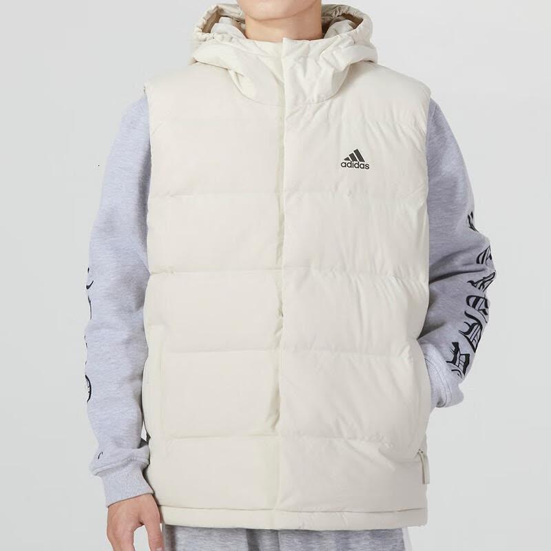 Adidas Solid Color Hooded Zip Vest With Brand Logo Print Men Outerwear White HE1462