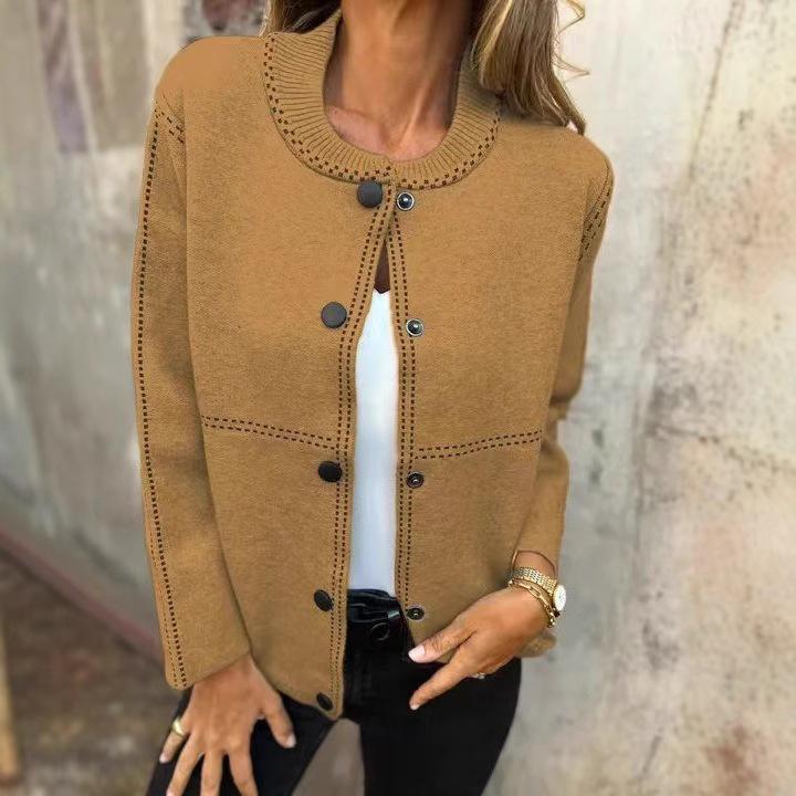 2025 Autumn/Winter Striped Loose Button-Up Round Neck Sweater Cardigan