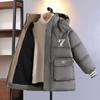 Winter Teen Jungen Jacke Buchstabe 7 Druck mit Samt gefüttert Dick Warm Kapuzenreißverschluss Parka Mantel für 6-14J Kinder Baumwolle Oberbekleidung