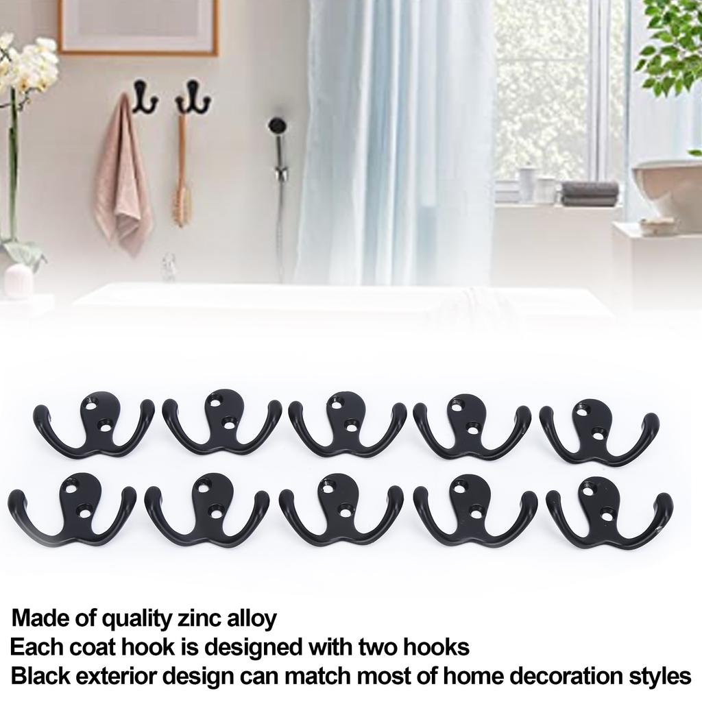 10Pcs Coat Hooks Small Double Prong AntiRust Sturdy Convenient Wall Mounted Tiebacks for Coat Clothing Keys(Antique Brass Plating )