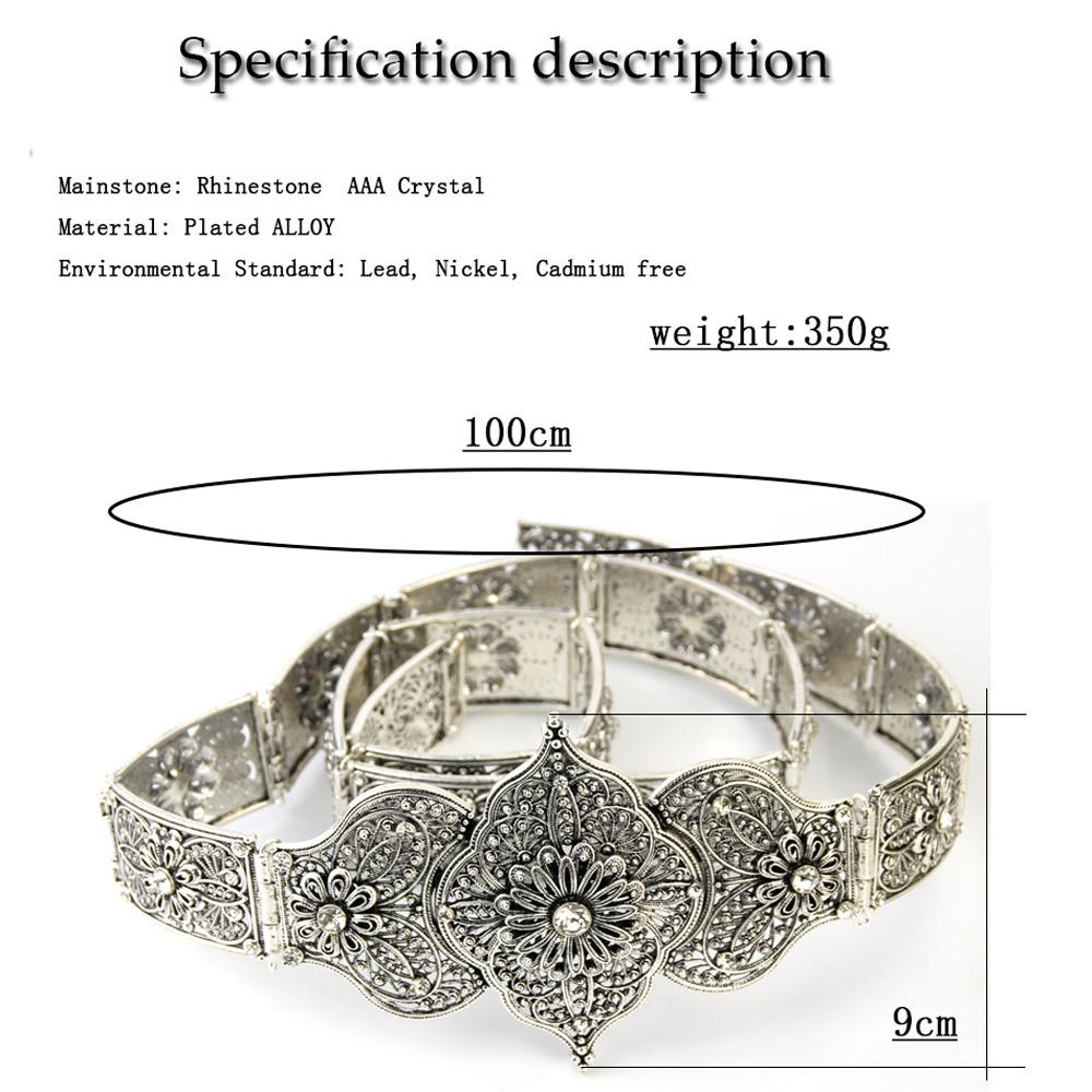 Chic Caucasus Women Belt Bride Wedding Jewelry Turkey  Abaya Dress Belt Metal Flower Waist Chain Stage Props Jewelry