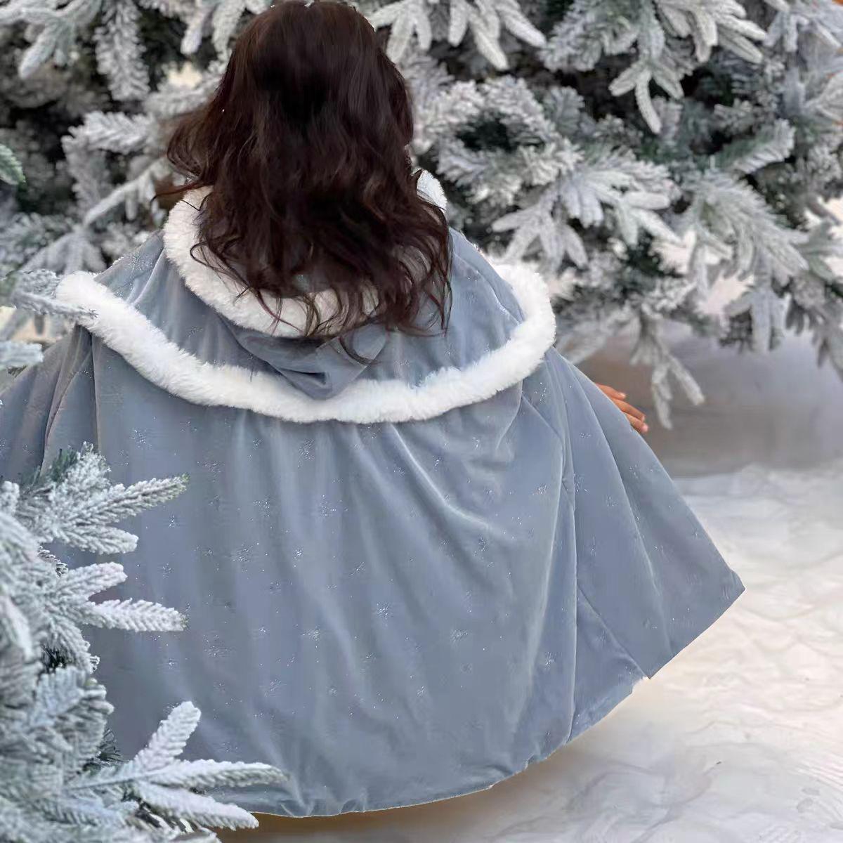

Princess Aisha Frozen Elsa Shawl: Girls Autumn/Winter Velvet Cape Coat 90cm-130cm