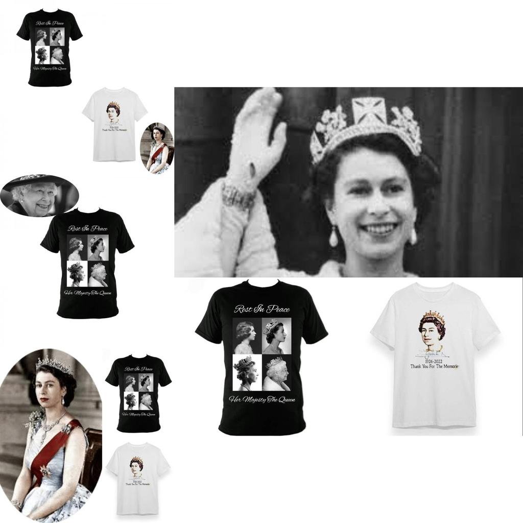 Gedenk-Unisex-T-Shirt für Königin Elizabeth II. mit kurzen Ärmeln in Schwarz und Weiß