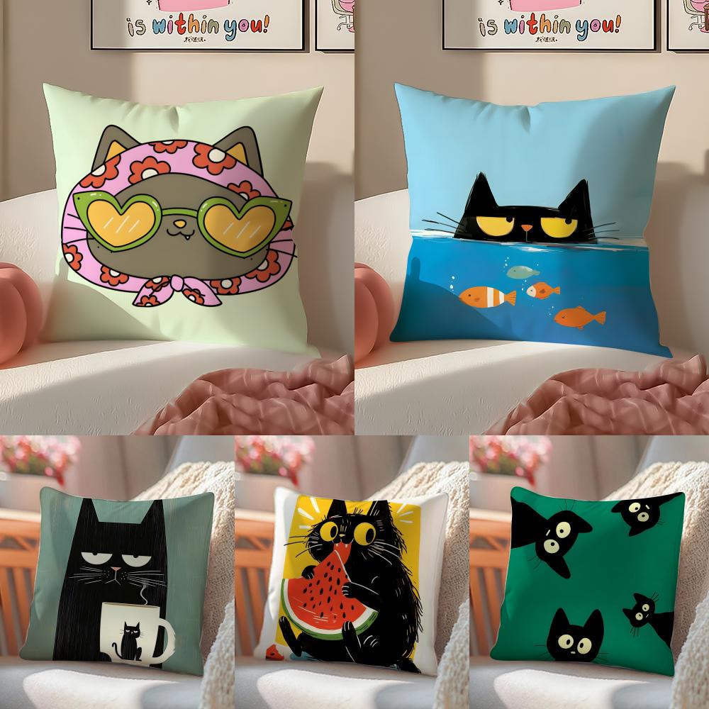 Funny And Surprising Cat Patterns Cushion Cover Silky Elegant Comfort Sofa Bed Invisible Zipper Beach Pillowcase