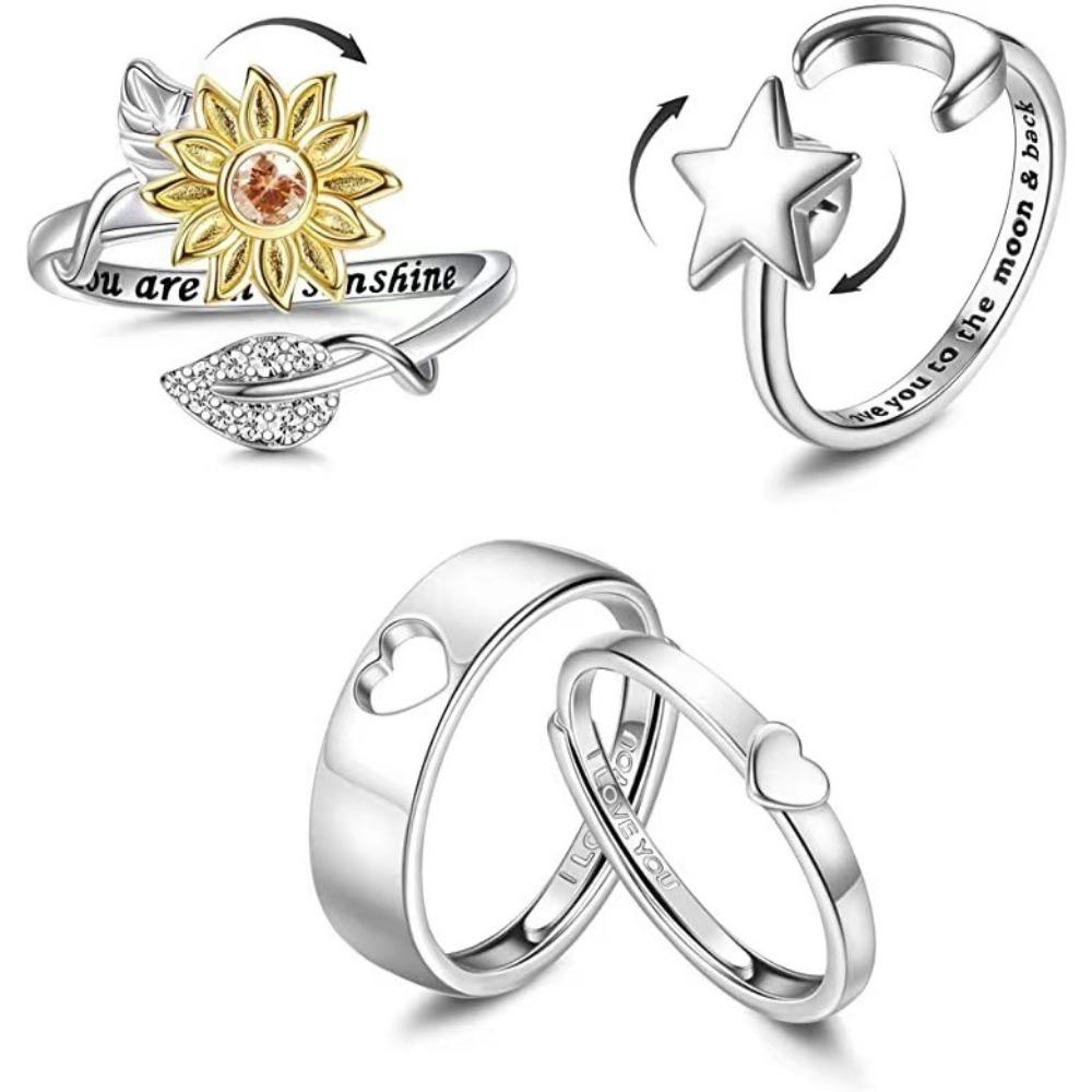 Inel Rotativ Floarea-Soarelui, Inel Soare Lună Stea, Accesorii Reglabile Cadou