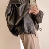 Autumn Winter Street Style Vintage Loose Casual Fashion PU Leather Coat Women Pocket Jacket Cardigan Top