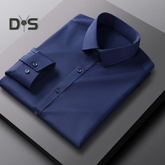 Men's Dress Shirt Long Sleeve Lapel Button Down Shirt Solid Color Formal Business Shirt for Work Dates Interviews Weddings