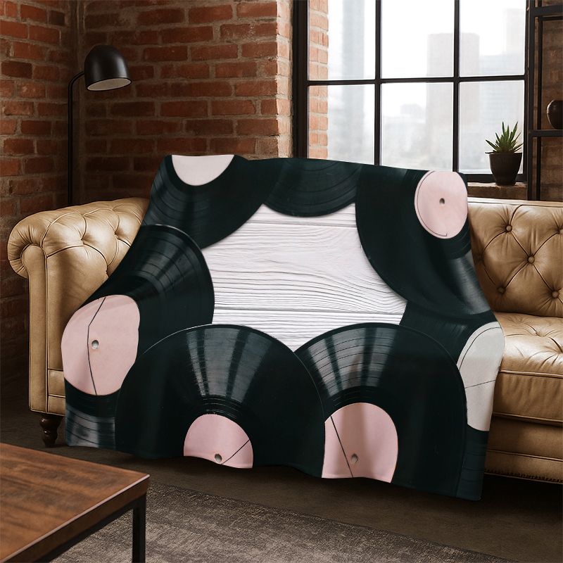 Retro Vinyl Record Music DJ Tape Flannel Blanket Soft Warm Blanket Throw Blanket for Bedroom Living Room Bed Travel Picnic Gift