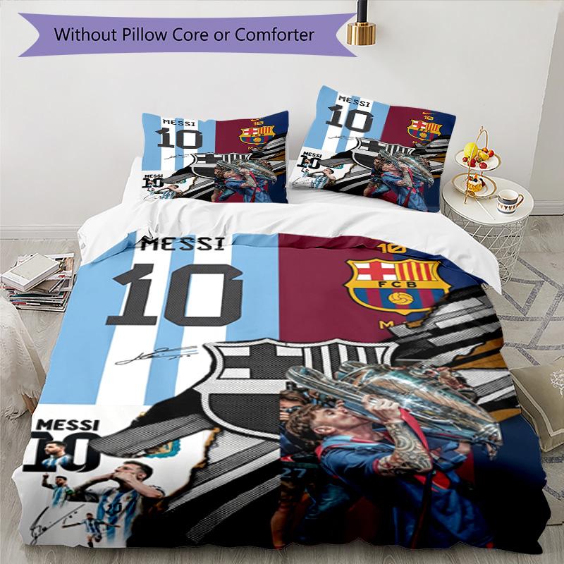 Messi World Cup Glory Bedding Set,Soft Bed Linen for Bedroom Home Decoration,Football Fan Gift,Breathable Duvet Cover with Pillowcases,Soccer Themed,P