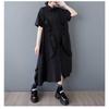 Summer Black Fungus Lace Shirt Dress, Loose and Fashionable Mid Length Dress
