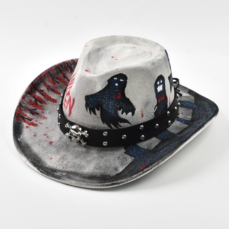 Halloween Skull Print Jazz hat Party Props Dress Up Hat Men Cosplay Costume Accessories