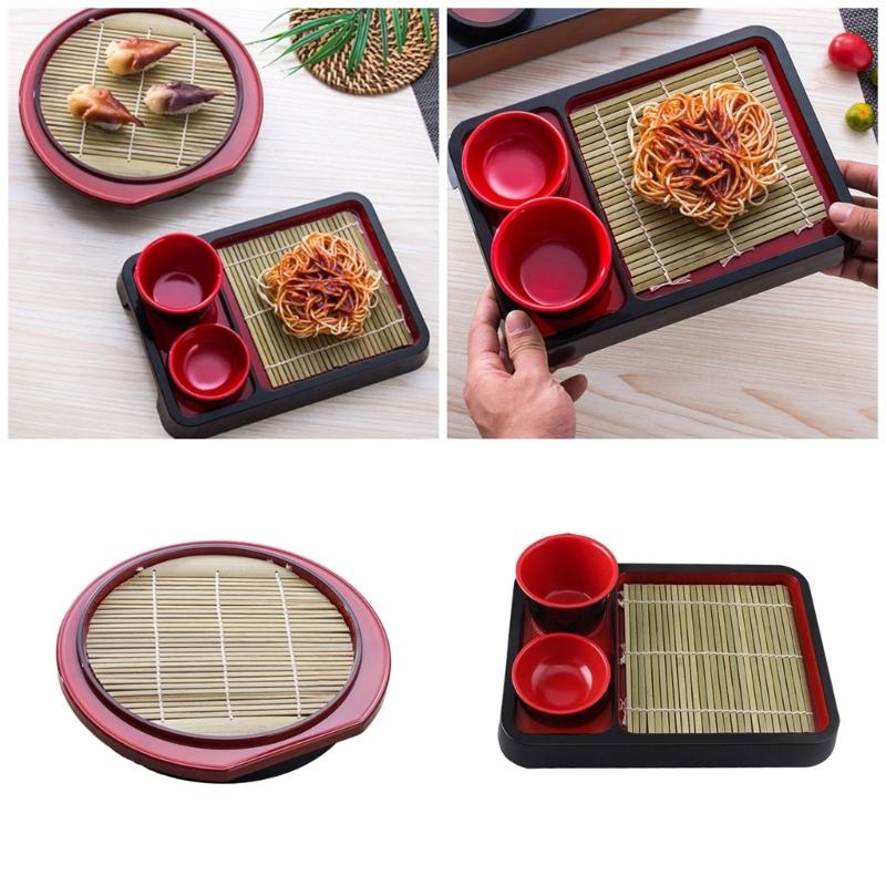 Cold Noodles Plate with Drain Mat Food Dish Snacks Plate Appetizer Tray Sashimi Platter for Apartment Homes Kitchen