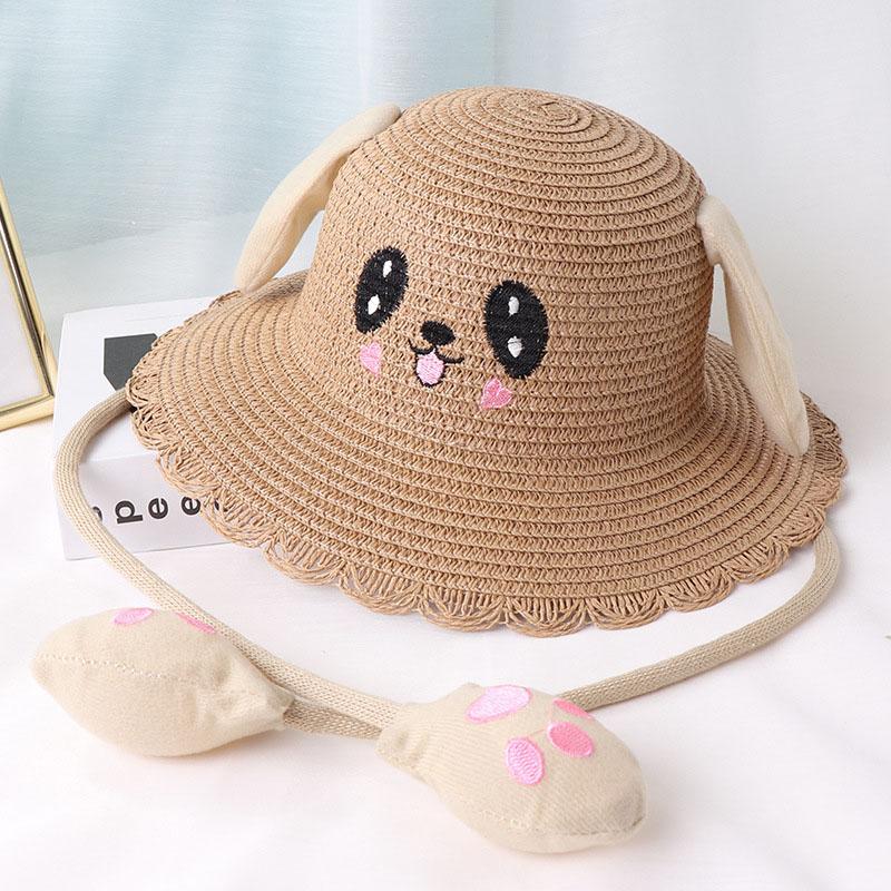 HUISHI Summer Hat For Baby Girl Straw Cute Cartoon Dance Airbag Ears Rabbit Hat For Kids Boy Girls Beach Panama Cap Foldable