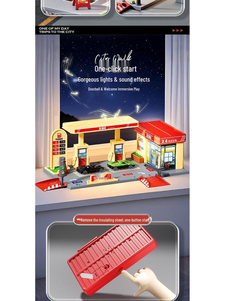 Kids' Pretend Play Gas Station & Convenience Store Toy Set, Ages 3-6, Children's Day Gift