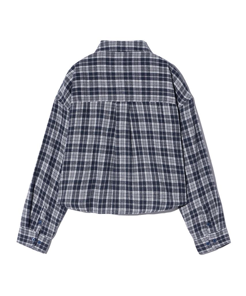 VIVABROWN 85-Viva090 Sand Crop Long Sleeve Check Shirt Navy