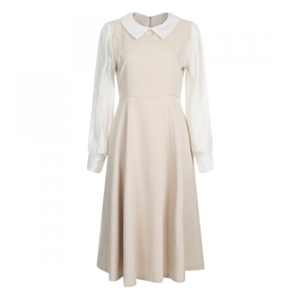 Shop Women S Collared gueSt Feminine blouSe dreSS Beige Egg Wdr 20777