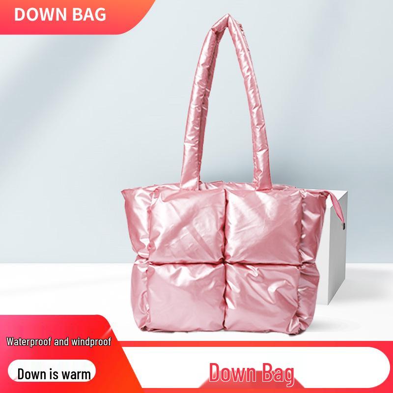 

Versatile Textured Square Lattice Shoulder Bag with Space Cotton for Women 30cm x 15cm x 30cm розовый