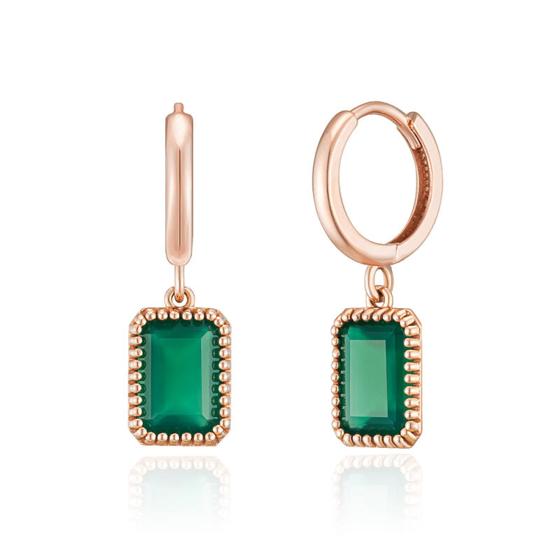

14K Gold Earrings, One-Touch Ring, Natural Onyx BS03018E Pink Gold
