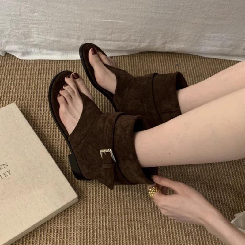 Retro Fashion Flip-flops Women's Outer Wear 2025 Summer New Korean Version Flat-bottomed Loose Sleeve Trousers Short Boots