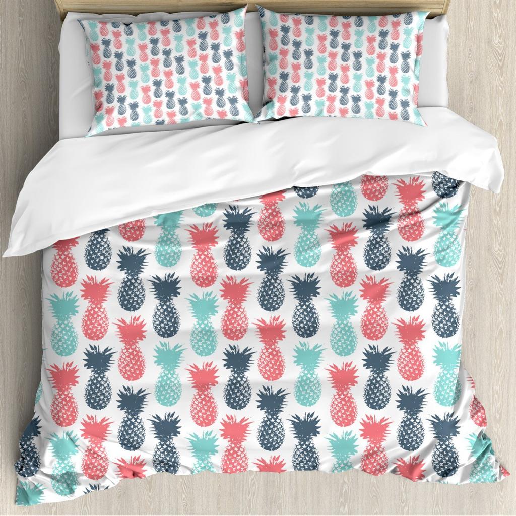Pineapple Duvet Set Tropical Fruit Beach Print Bedding Set Teen Bedroom Decoration Three-Piece Set