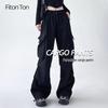 FitonTon Women's High-Waist Drawstring Parachute Cargo Wide-Leg Pants