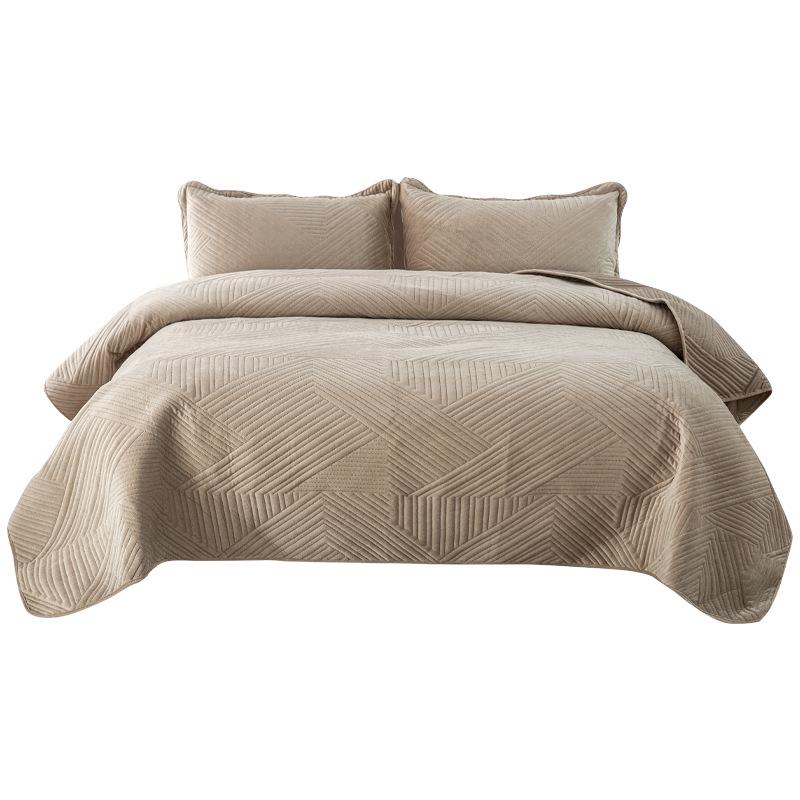 Solid Color Crystal Velvet Quilted Bedspread 3-Piece Set - Casual Home Bedding Blanket
