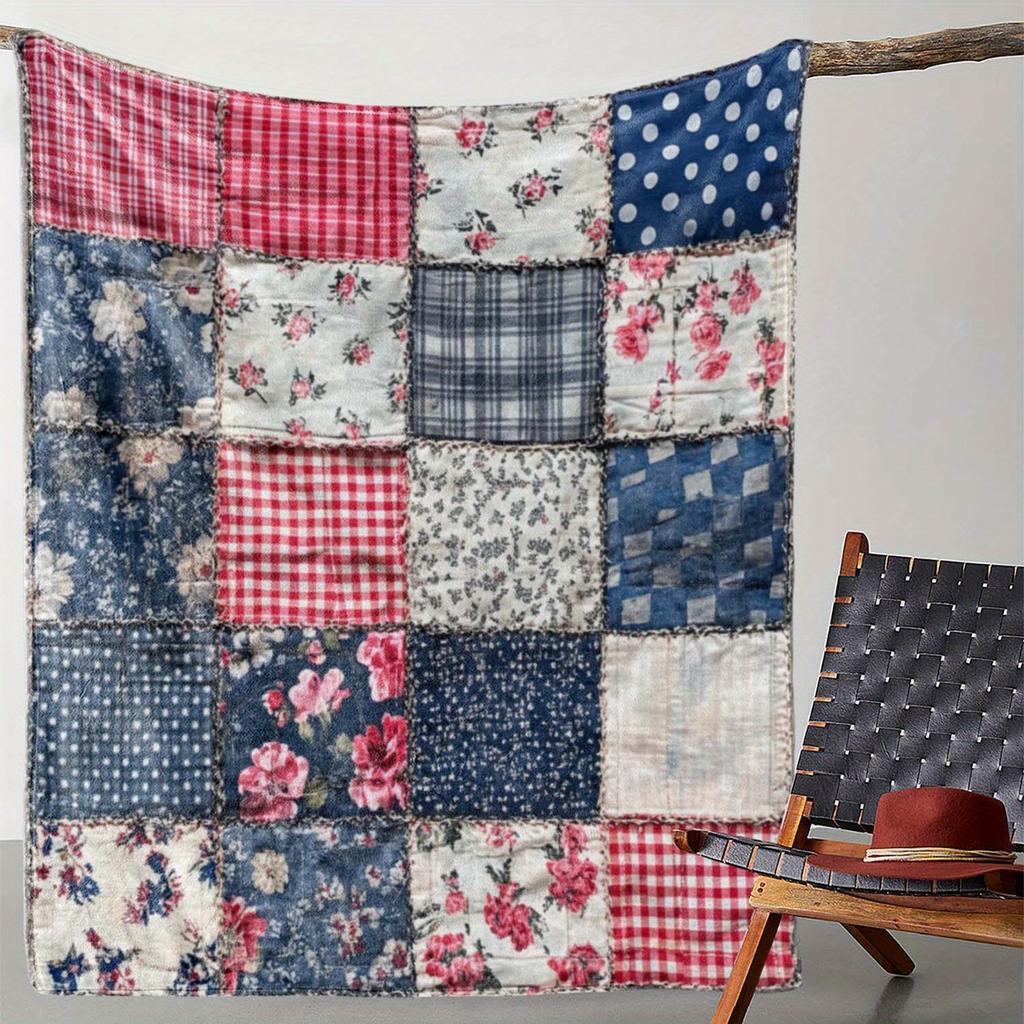 Vintage Pastoral Splicing Series Blankets Four Seasons Blankets Home Flannel Blankets Holiday Gift Blankets