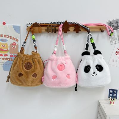 Ins Cute Drawstring Small Bucket Bag Versatile Kapibara Plush Bag Girl Heart Cartoon Student Messenger Bag Bag Bag