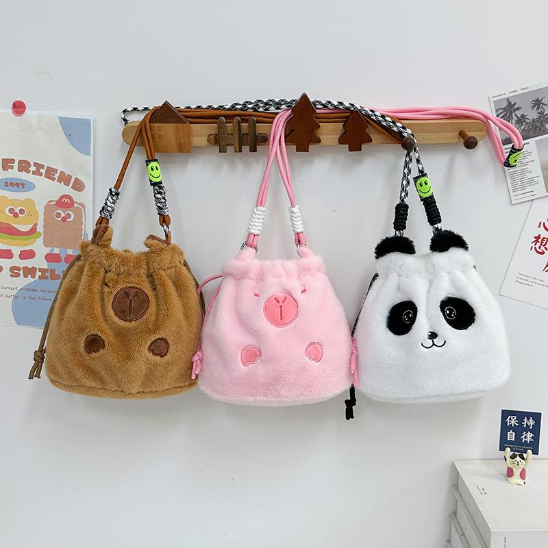 ins cute drawstring small bucket bag versatile kapibara plush bag girl heart cartoon student messenger bag bag bag