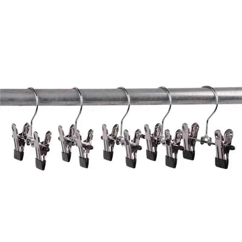 HHO-48Pcs Adjustable Stainless Steel Shoe Rack Pants Folder Boot Hanger Holder Portable Travel Laundry Hook Hanging Clip
