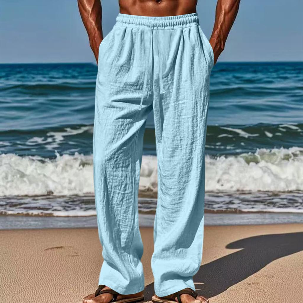 Men's Loose And Casual Sports Breathable Long Pants, Casual Cotton And Linen Pants
