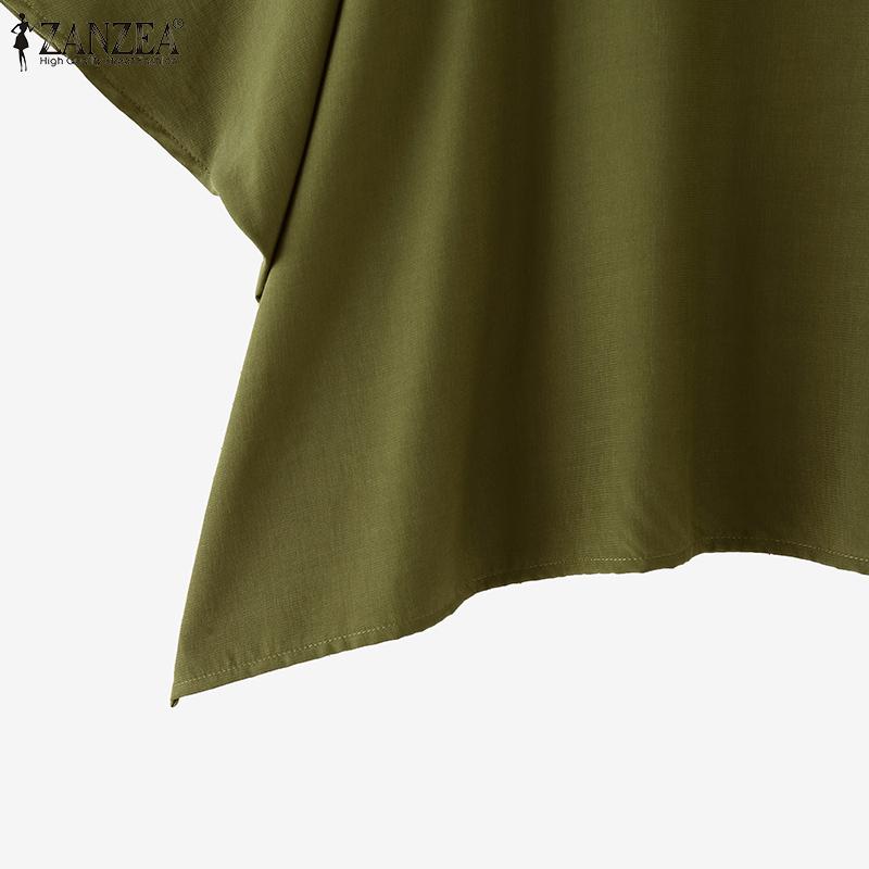 ZANZEA Women Casual Stand Collar Bat 3/4 Sleeve Loose Solid Color Blouses
